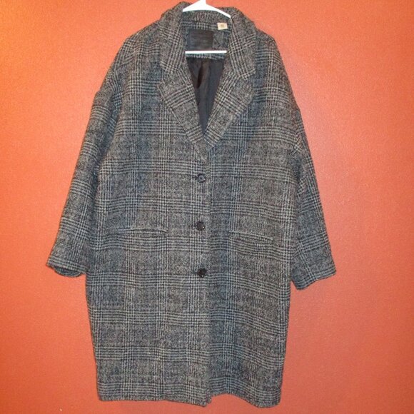 Levi Woman X Large Black Gray Button Down Side Pockets Long Sleeve Pea Coat - Picture 4 of 7